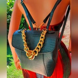 EUC Divina Firenze Green Convertible Italian Leather Backpack Shoulder Bag